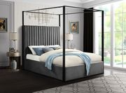 Contemporary velvet canopy king bed in gray by Meridian additional picture 4