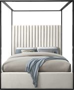 Contemporary velvet canopy queen bed in cream by Meridian additional picture 2