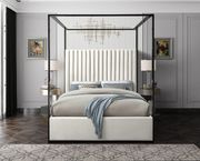 Contemporary velvet canopy queen bed in cream by Meridian additional picture 3