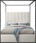 Contemporary velvet canopy king bed in cream additional photo 2 of 3