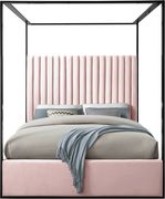 Contemporary velvet canopy queen bed in pink by Meridian additional picture 2