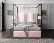 Contemporary velvet canopy queen bed in pink by Meridian additional picture 3