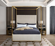 Cream channel tufted brushed brass canopy bed additional photo 3 of 5