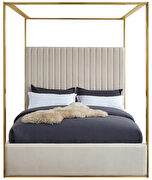Cream channel tufted brushed brass canopy bed additional photo 5 of 5