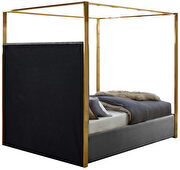 Gray channel tufted brushed brass canopy king bed additional photo 2 of 5