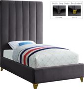 Modern gray velvet platform twin bed by Meridian additional picture 2