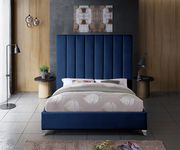 Modern navy velvet platform full bed additional photo 3 of 2