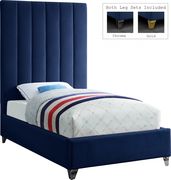 Modern navy velvet platform twin bed by Meridian additional picture 2