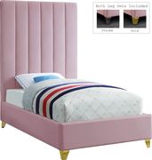 Modern pink velvet platform twin bed by Meridian additional picture 2