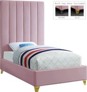 Modern pink velvet platform twin bed additional photo 2 of 1