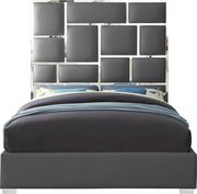 Chrome metal / gray leather designer queen bed by Meridian additional picture 2