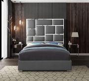 Chrome metal / gray leather designer queen bed by Meridian additional picture 3