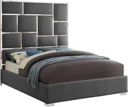 Chrome metal / gray leather designer queen bed by Meridian additional picture 4