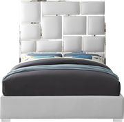 Chrome metal / white leather designer queen bed by Meridian additional picture 2