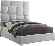 Chrome metal / white leather designer king bed by Meridian additional picture 3