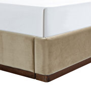 Beige fabric upholstered twin bed w/ walnut wood base by Meridian additional picture 6