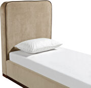 Beige fabric upholstered twin bed w/ walnut wood base by Meridian additional picture 7