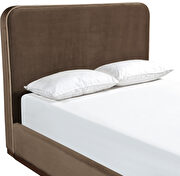 Brown fabric upholstered king bed w/ walnut wood base by Meridian additional picture 11