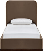 Brown fabric upholstered twin bed w/ walnut wood base by Meridian additional picture 7