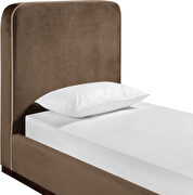 Brown fabric upholstered twin bed w/ walnut wood base by Meridian additional picture 9