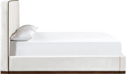 Cream fabric upholstered queen bed w/ walnut wood base by Meridian additional picture 9
