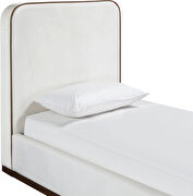 Cream fabric upholstered twin bed w/ walnut wood base by Meridian additional picture 7