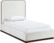 Cream fabric upholstered twin bed w/ walnut wood base by Meridian additional picture 8