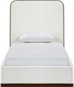 Cream fabric upholstered twin bed w/ walnut wood base by Meridian additional picture 9