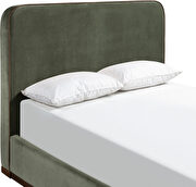 Green fabric upholstered king bed w/ walnut wood base by Meridian additional picture 11