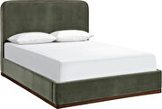 Green fabric upholstered king bed w/ walnut wood base by Meridian additional picture 12