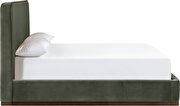Green fabric upholstered king bed w/ walnut wood base by Meridian additional picture 9