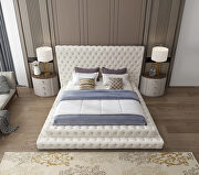 Cream velvet tiered design tufted contemporary bed by Meridian additional picture 2
