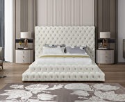 Cream velvet tiered design tufted contemporary bed by Meridian additional picture 5