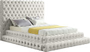 Cream velvet tiered design tufted contemporary king bed by Meridian additional picture 2