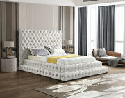 Cream velvet tiered design tufted contemporary king bed by Meridian additional picture 3