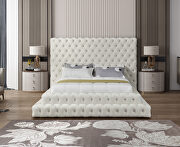 Cream velvet tiered design tufted contemporary king bed additional photo 5 of 6