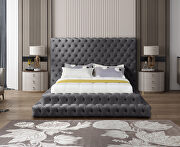 Gray velvet tiered design tufted contemporary king bed additional photo 4 of 6
