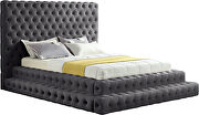 Gray velvet tiered design tufted contemporary king bed additional photo 5 of 6
