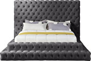 Gray velvet tiered design tufted contemporary king bed by Meridian additional picture 6