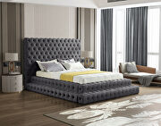 Gray velvet tiered design tufted contemporary king bed by Meridian additional picture 7