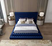Navy velvet tiered design tufted contemporary bed by Meridian additional picture 2