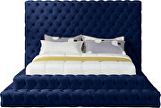 Navy velvet tiered design tufted contemporary bed by Meridian additional picture 5