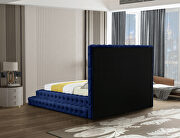 Navy velvet tiered design tufted contemporary bed by Meridian additional picture 7