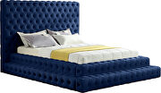 Navy velvet tiered design tufted contemporary king bed by Meridian additional picture 2