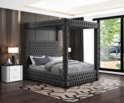 Tufted gray velvet stylish canopy king size bed additional photo 5 of 5