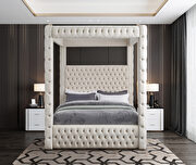 Tufted cream velvet stylish canopy bed additional photo 4 of 5