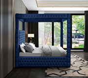 Tufted navy velvet stylish canopy bed additional photo 2 of 5