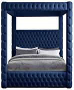 Tufted navy velvet stylish canopy bed additional photo 4 of 5