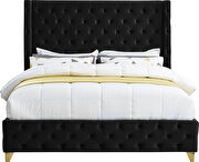 Black velvet deep button tufted velvet fabric bed additional photo 3 of 6