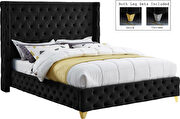 Black velvet deep button tufted velvet fabric king bed by Meridian additional picture 6